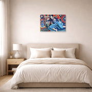 Gallery-wrapped canvas print of Henri Matisse's Odalisque with a Turkish Chair hanging above a bed in a bedroom