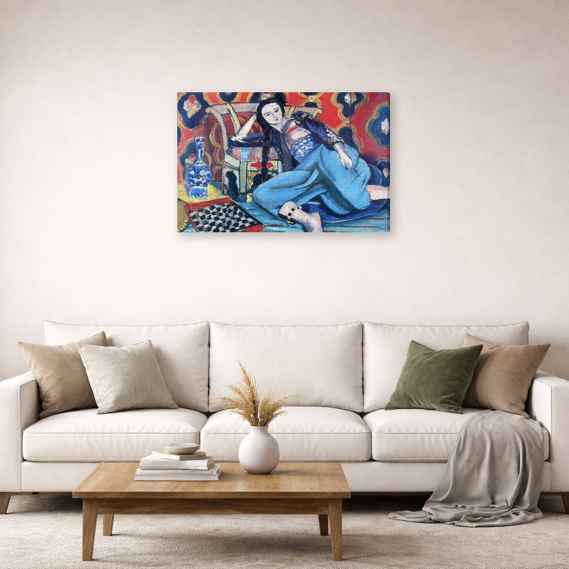 Gallery-wrapped canvas print of Henri Matisse's Odalisque with a Turkish Chair hanging in a living room, view 2