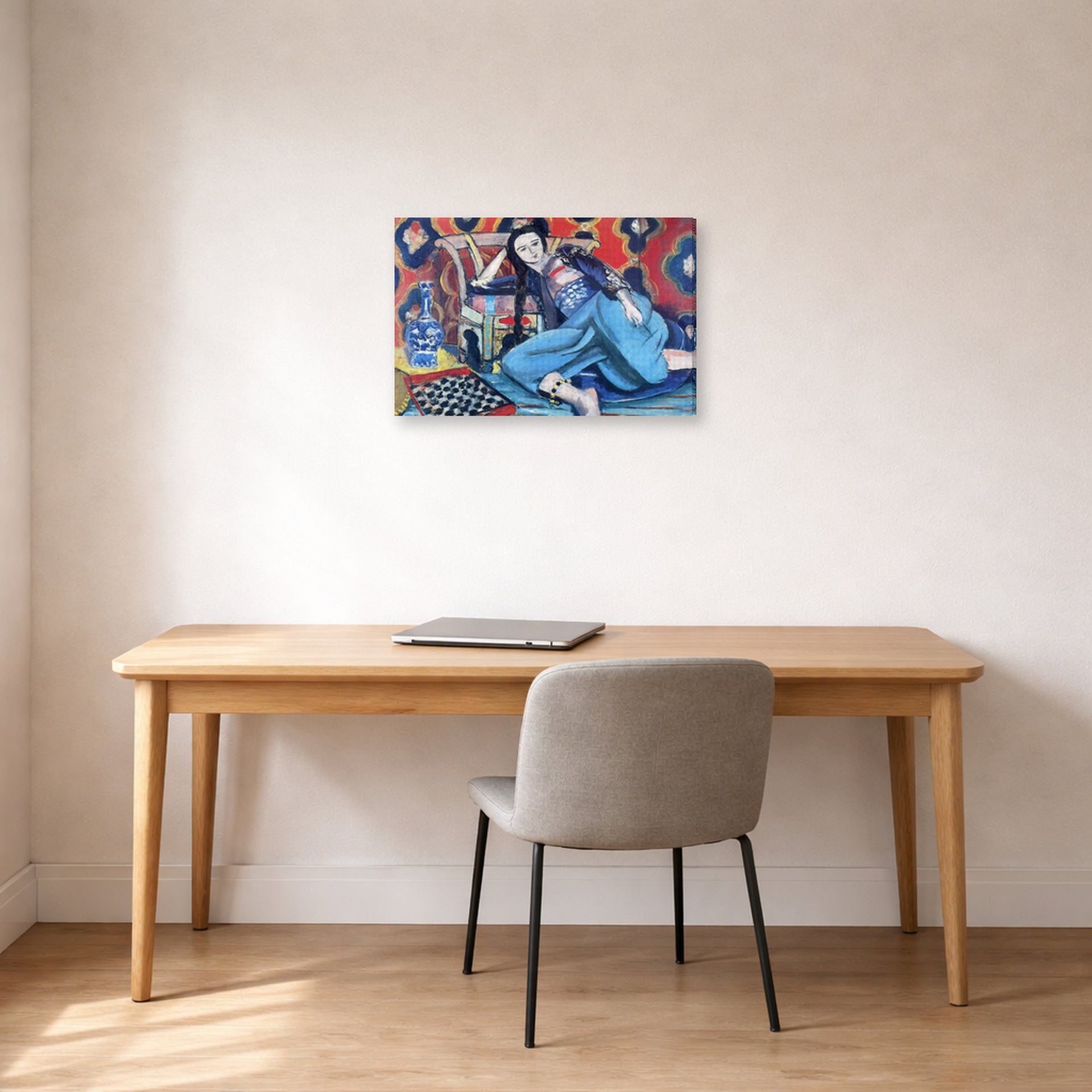 Gallery-wrapped canvas print of Henri Matisse's Odalisque with a Turkish Chair hanging in a home office