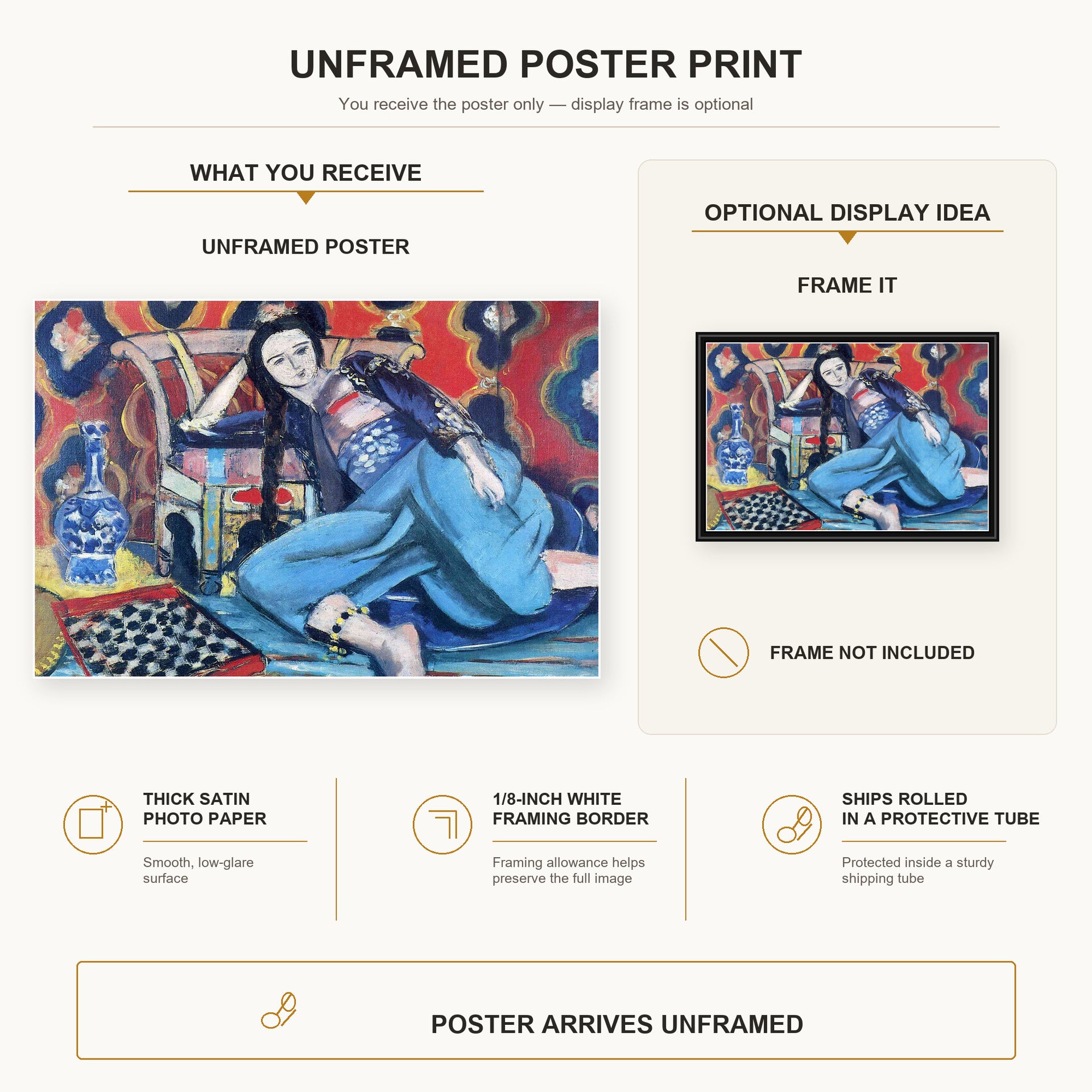 Henri Matisse - Odalisque with a Turkish Chair poster print size comparison display infographic