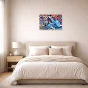 Unframed poster print of Henri Matisse's Odalisque with a Turkish Chair displayed above a bed in a bedroom