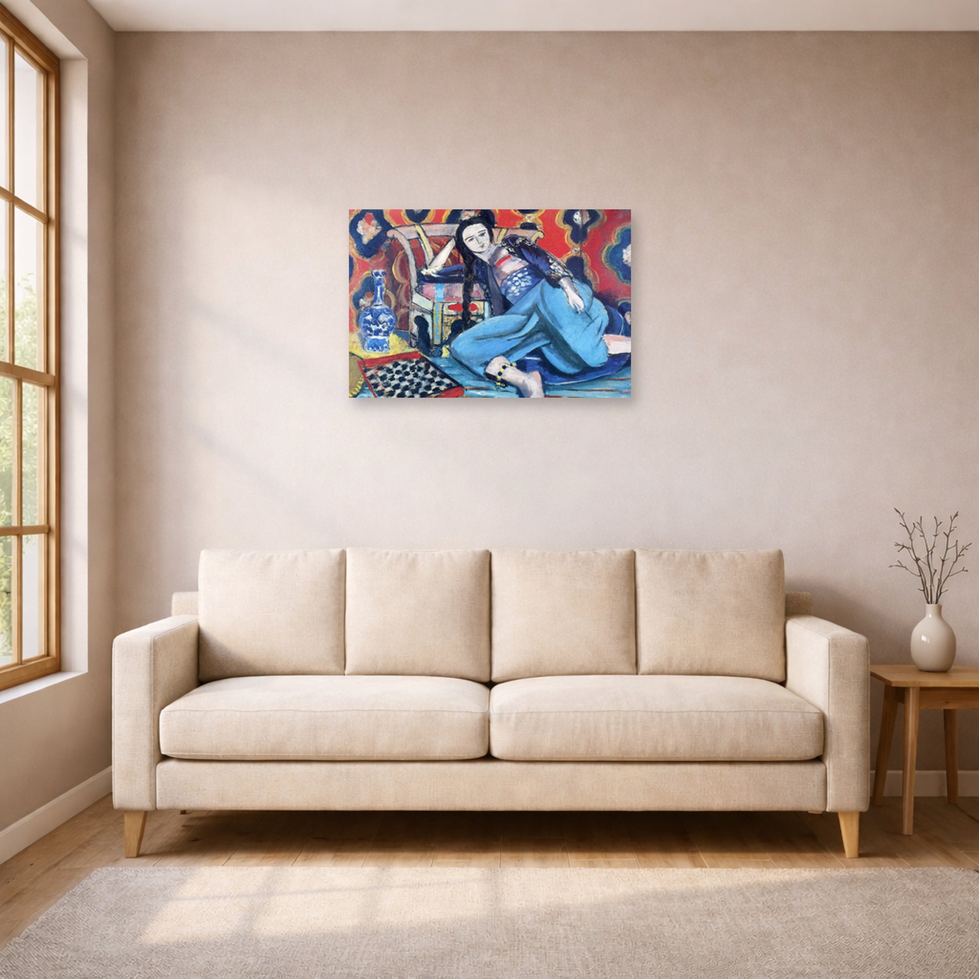 Unframed poster print of Henri Matisse's Odalisque with a Turkish Chair displayed in a living room, view 1