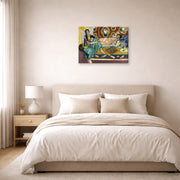 Gallery-wrapped canvas print of Henri Matisse's Odalisques jouant aux dames hanging above a bed in a bedroom
