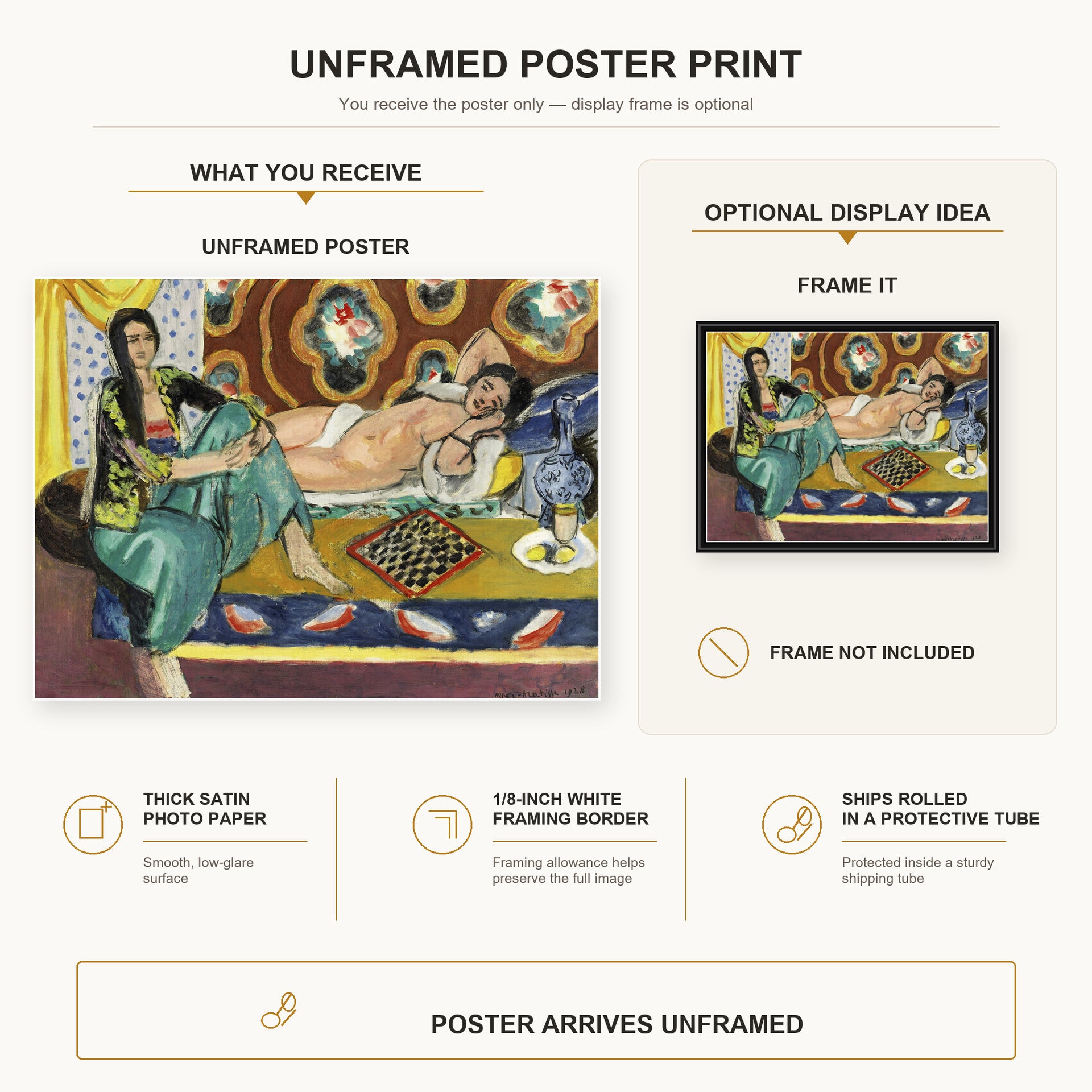 Henri Matisse - Odalisques jouant aux dames poster print size comparison display infographic