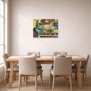 Unframed poster print of Henri Matisse's Odalisques jouant aux dames displayed on a dining room wall