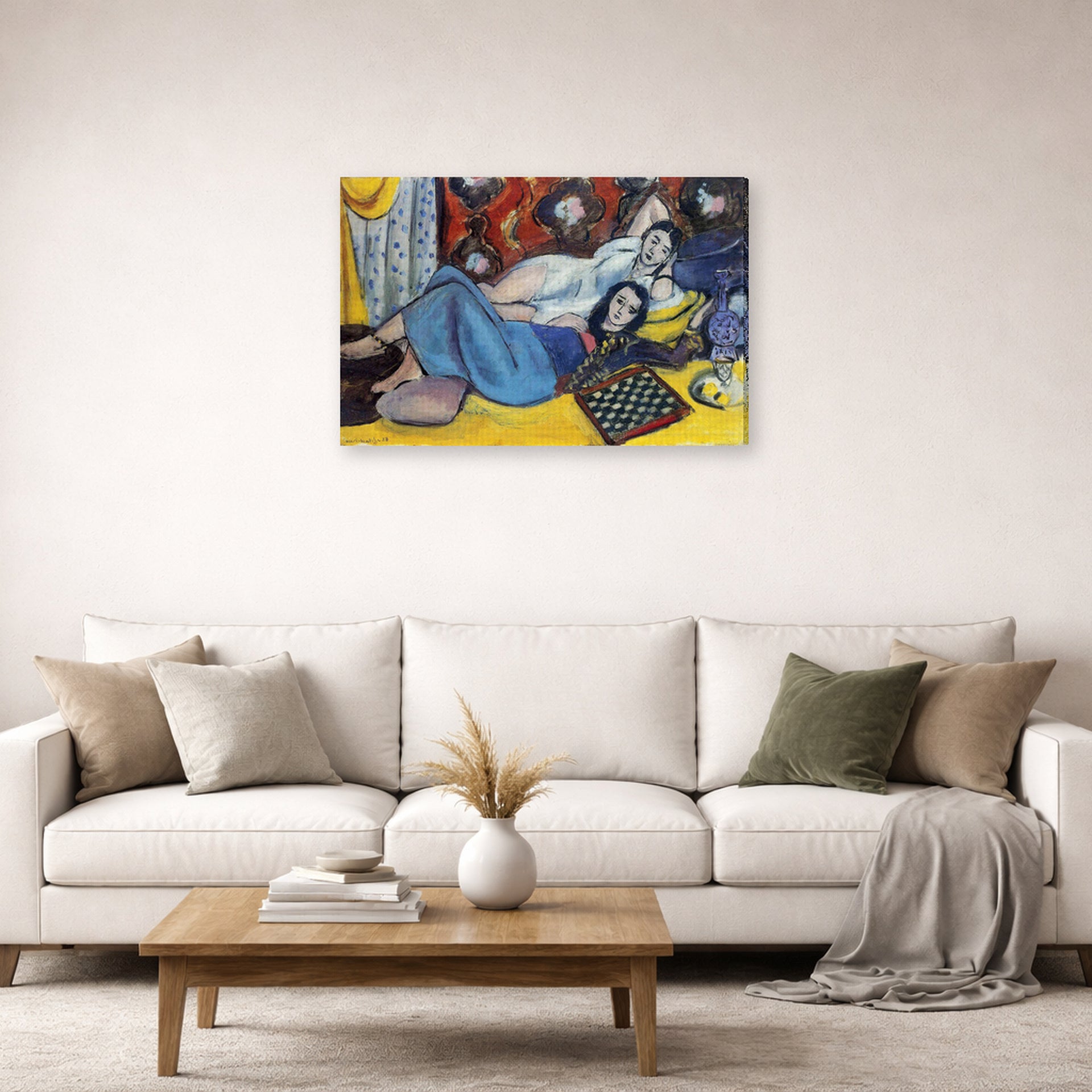 Gallery-wrapped canvas print of Henri Matisse's Odalisques hanging in a living room, view 2