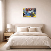 Unframed poster print of Henri Matisse's Odalisques displayed above a bed in a bedroom
