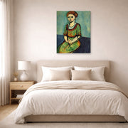 Gallery-wrapped canvas print of Henri Matisse's Olga Merson hanging above a bed in a bedroom