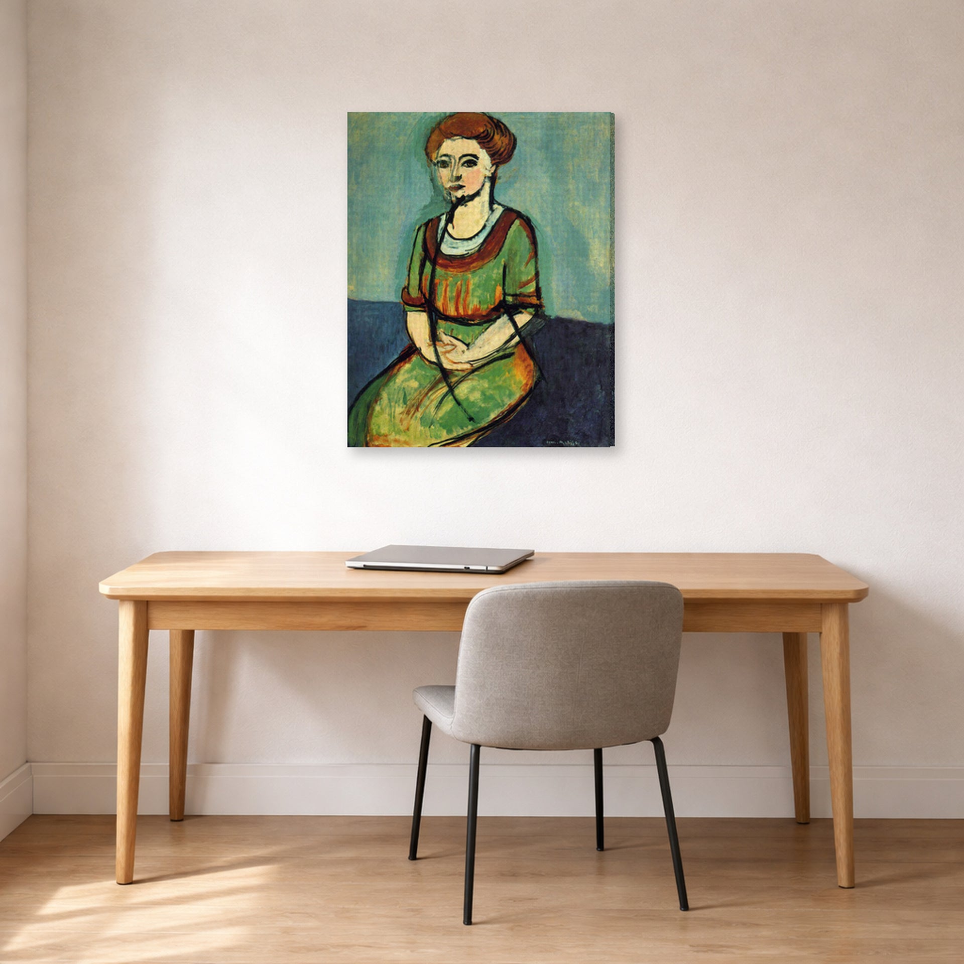 Gallery-wrapped canvas print of Henri Matisse's Olga Merson hanging in a home office