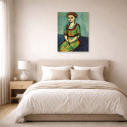 Unframed poster print of Henri Matisse's Olga Merson displayed above a bed in a bedroom