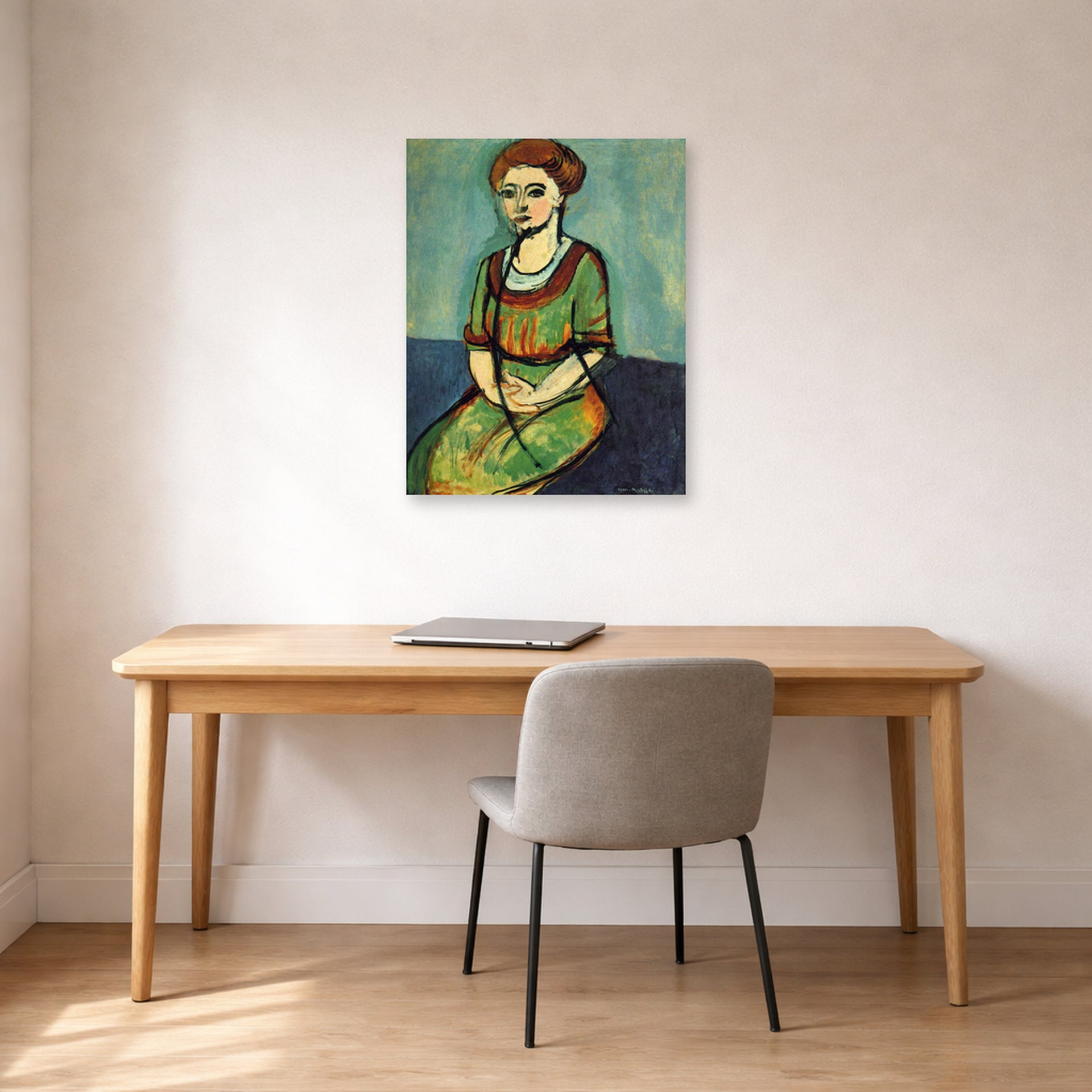 Unframed poster print of Henri Matisse's Olga Merson displayed in a home office