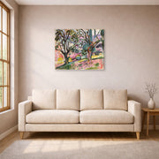 Gallery-wrapped canvas print of Henri Matisse's Olive Trees at Collioure hanging in a living room, view 1