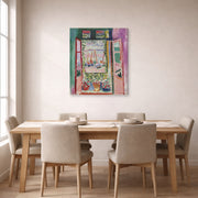 Gallery-wrapped canvas print of Henri Matisse's Open Window, Collioure hanging on a dining room wall