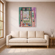 Gallery-wrapped canvas print of Henri Matisse's Open Window, Collioure hanging in a living room, view 1