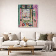 Gallery-wrapped canvas print of Henri Matisse's Open Window, Collioure hanging in a living room, view 2