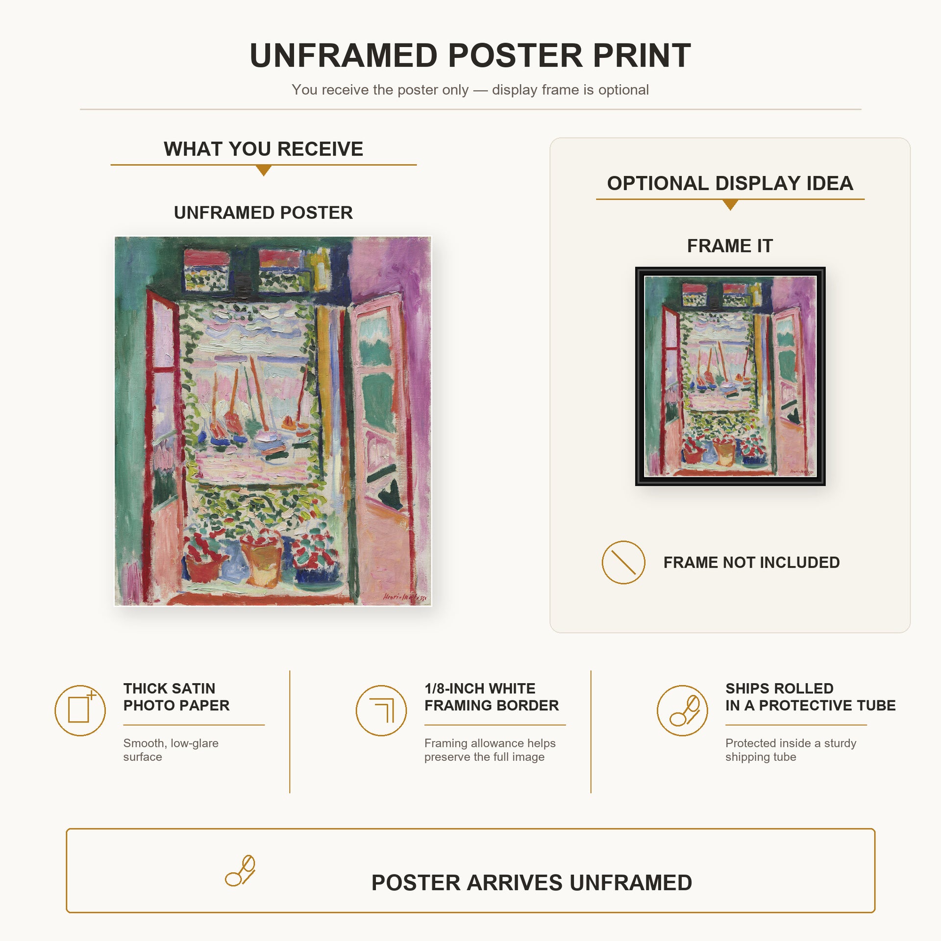 Henri Matisse - Open Window, Collioure poster print size comparison display infographic