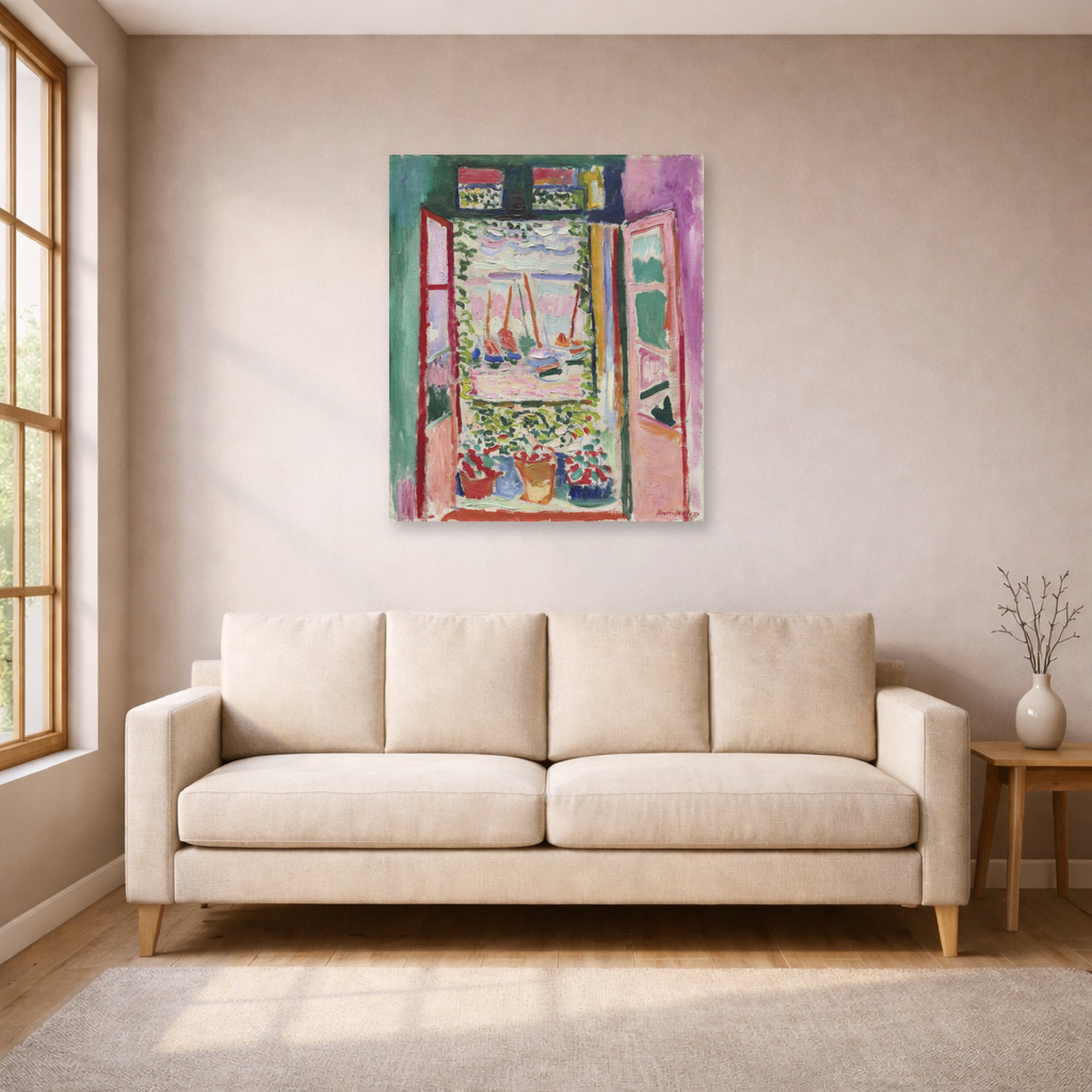 Unframed poster print of Henri Matisse's Open Window, Collioure displayed in a living room, view 1