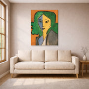 Gallery-wrapped canvas print of Henri Matisse's Portrait of Lydia Delectorskaya hanging in a living room, view 1