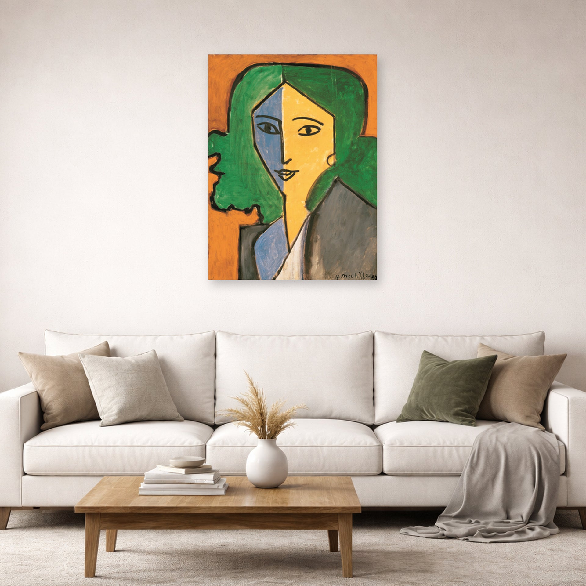 Unframed poster print of Henri Matisse's Portrait of Lydia Delectorskaya displayed in a living room, view 2