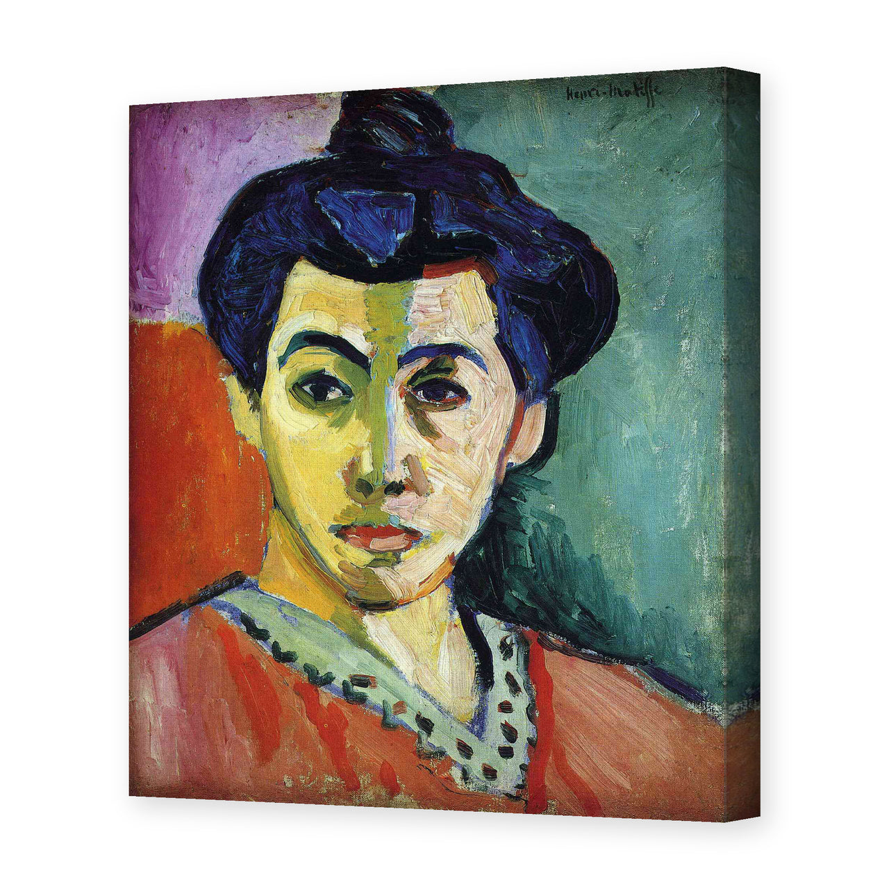 Henri Matisse's Portrait of Madame Matisse painting reproduced as a gallery-wrapped canvas print