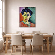 Gallery-wrapped canvas print of Henri Matisse's Portrait of Madame Matisse hanging on a dining room wall