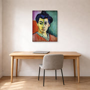 Gallery-wrapped canvas print of Henri Matisse's Portrait of Madame Matisse hanging in a home office