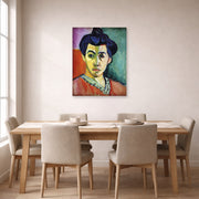 Unframed poster print of Henri Matisse's Portrait of Madame Matisse displayed on a dining room wall