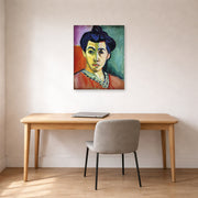 Unframed poster print of Henri Matisse's Portrait of Madame Matisse displayed in a home office