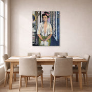 Gallery-wrapped canvas print of Henri Matisse's Reader on a Black Background hanging on a dining room wall