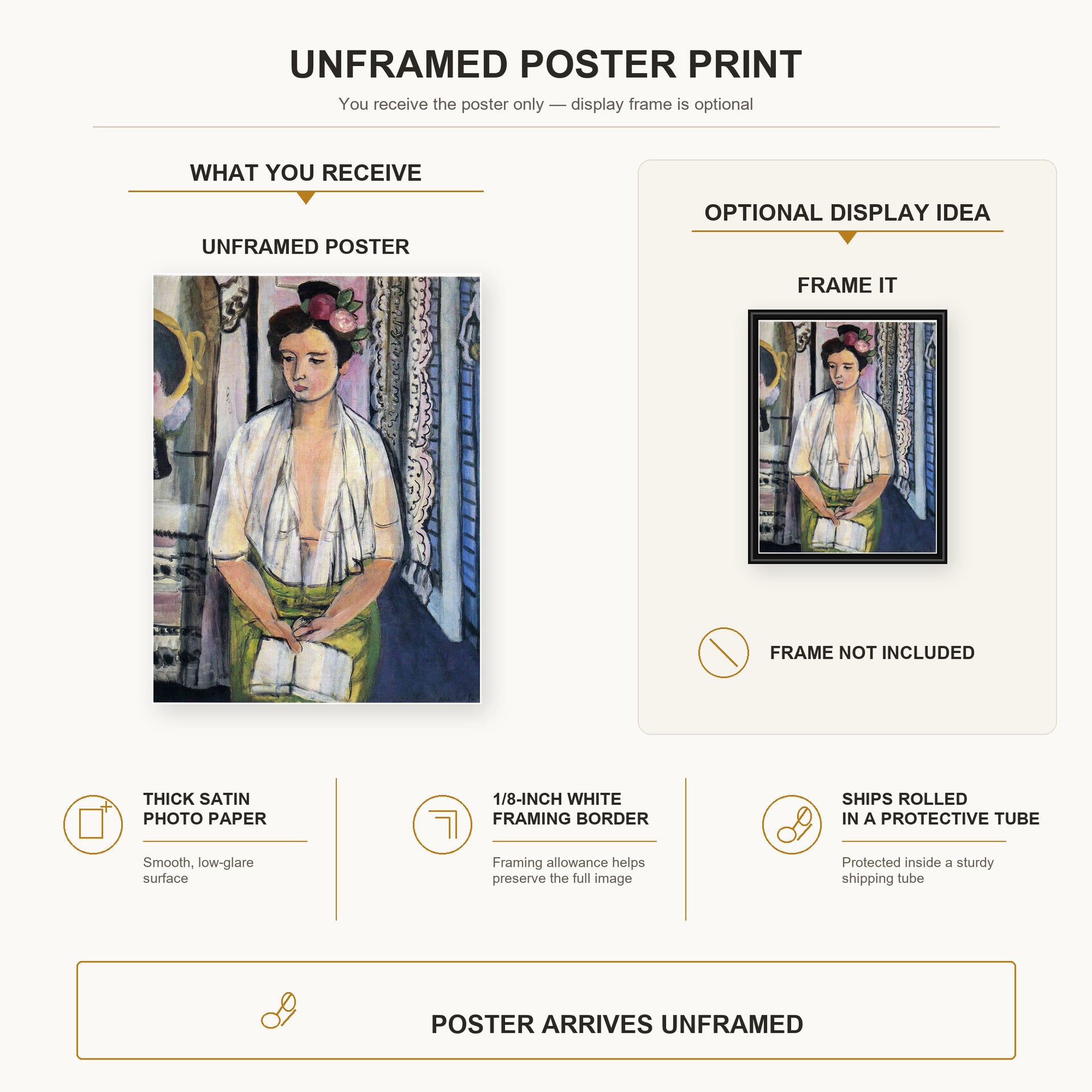 Henri Matisse - Reader on a Black Background poster print size comparison display infographic