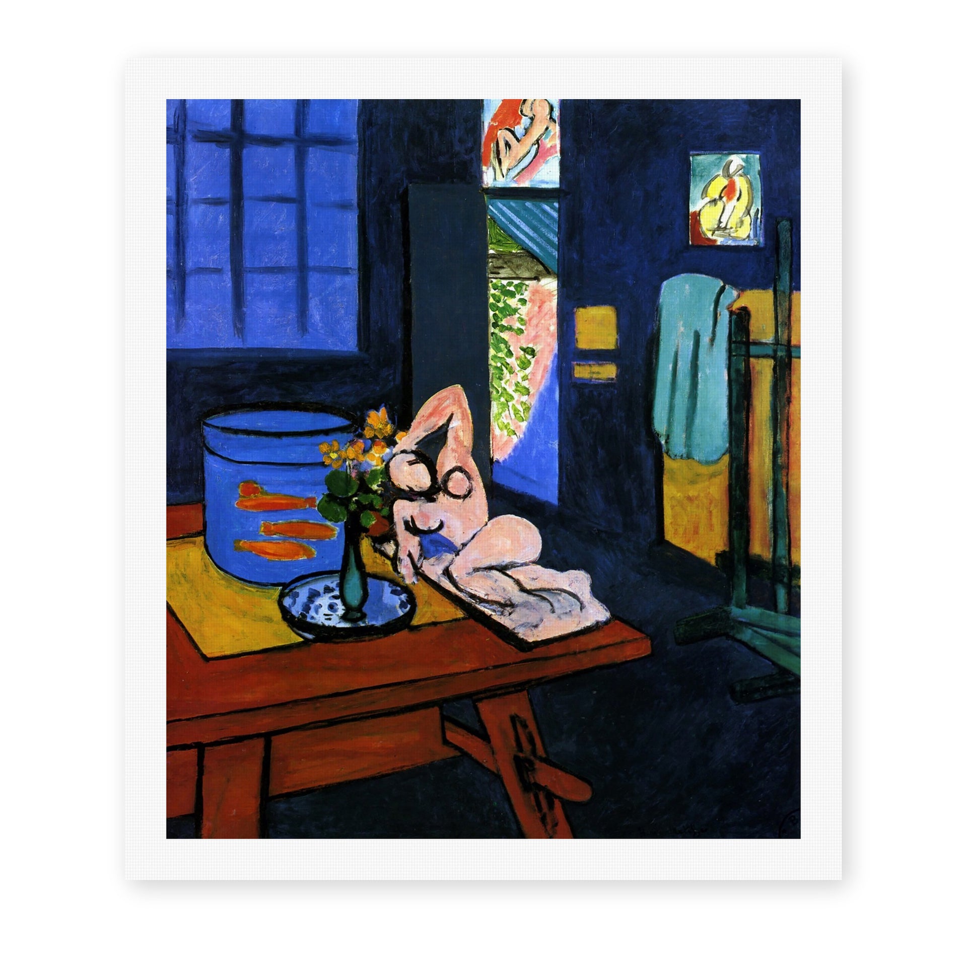 Henri Matisse's Red Fish in Interior painting reproduced as a rolled canvas print