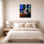 Unframed poster print of Henri Matisse's Red Fish in Interior displayed above a bed in a bedroom