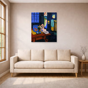 Unframed poster print of Henri Matisse's Red Fish in Interior displayed in a living room, view 1