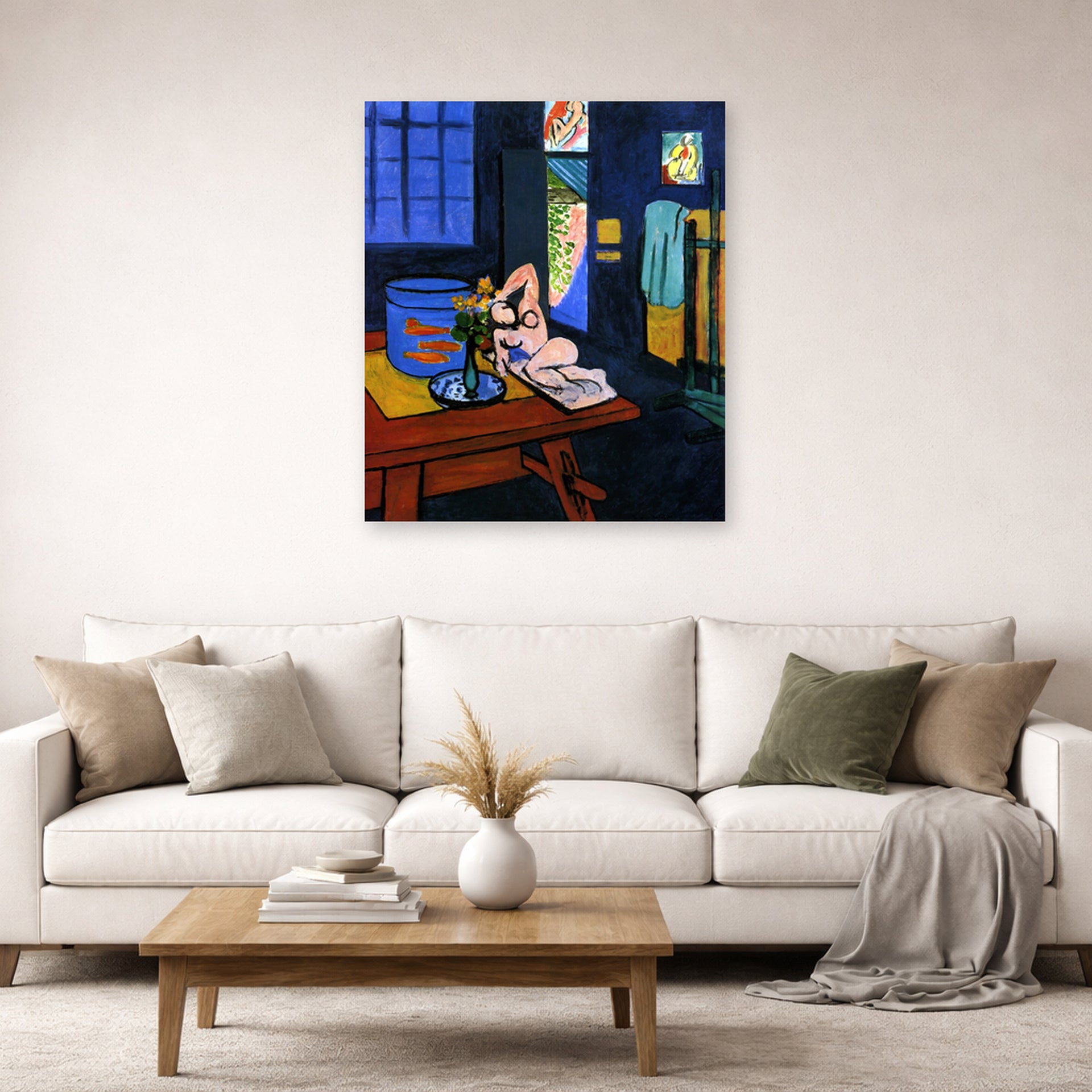 Unframed poster print of Henri Matisse's Red Fish in Interior displayed in a living room, view 2