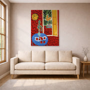 Gallery-wrapped canvas print of Henri Matisse's Red Interior Still Life on a Blue Table hanging in a living room, view 1