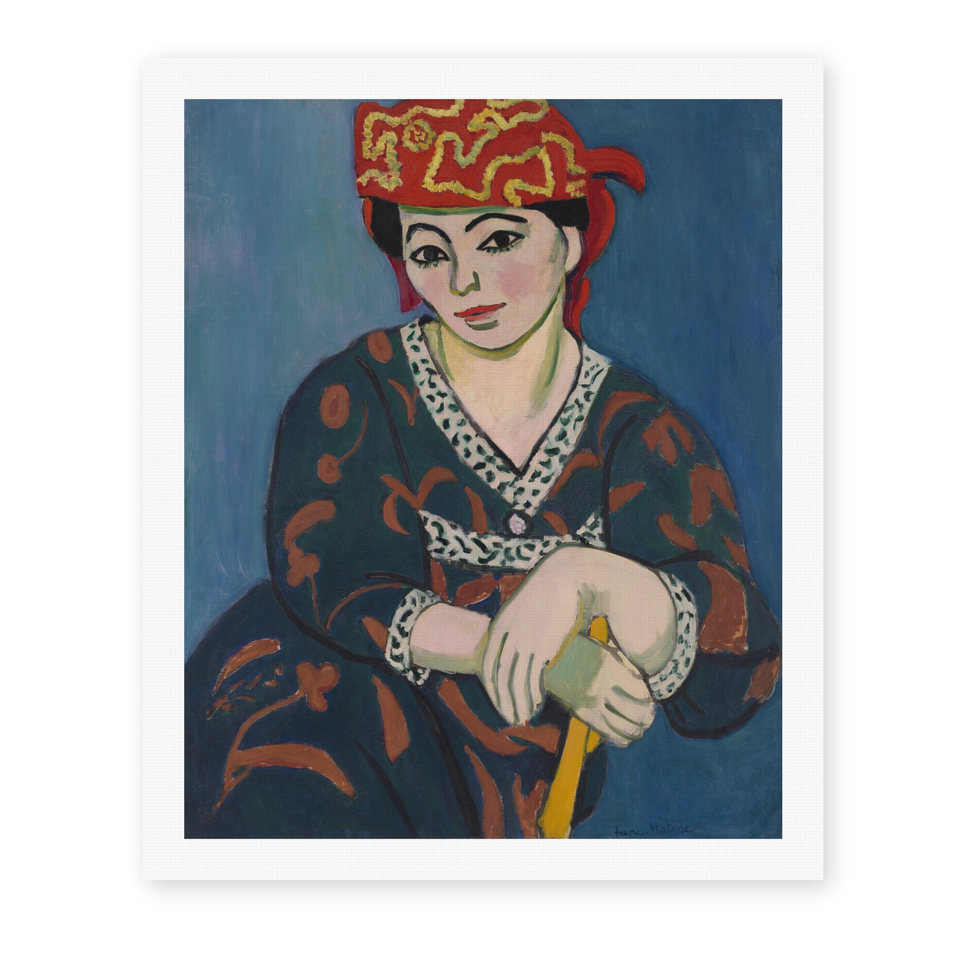 Henri Matisse's Red Madras Headdress painting reproduced as a rolled canvas print