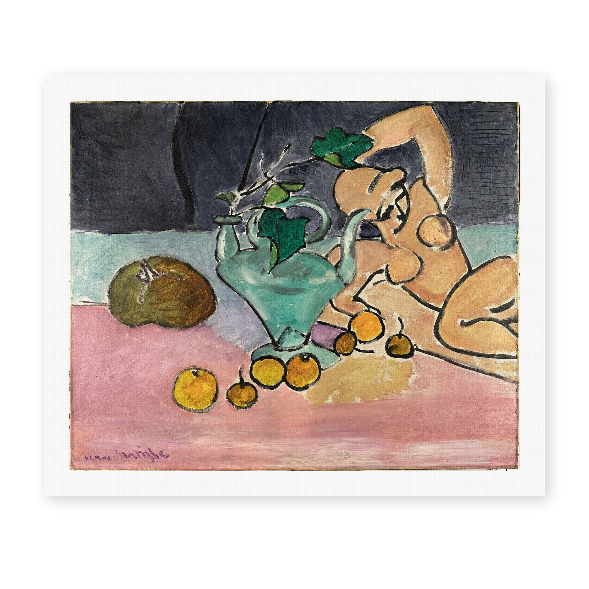 Henri Matisse's Sculpture and Vase with Ivy painting reproduced as a rolled canvas print