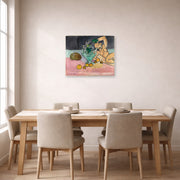 Unframed poster print of Henri Matisse's Sculpture and Vase with Ivy displayed on a dining room wall