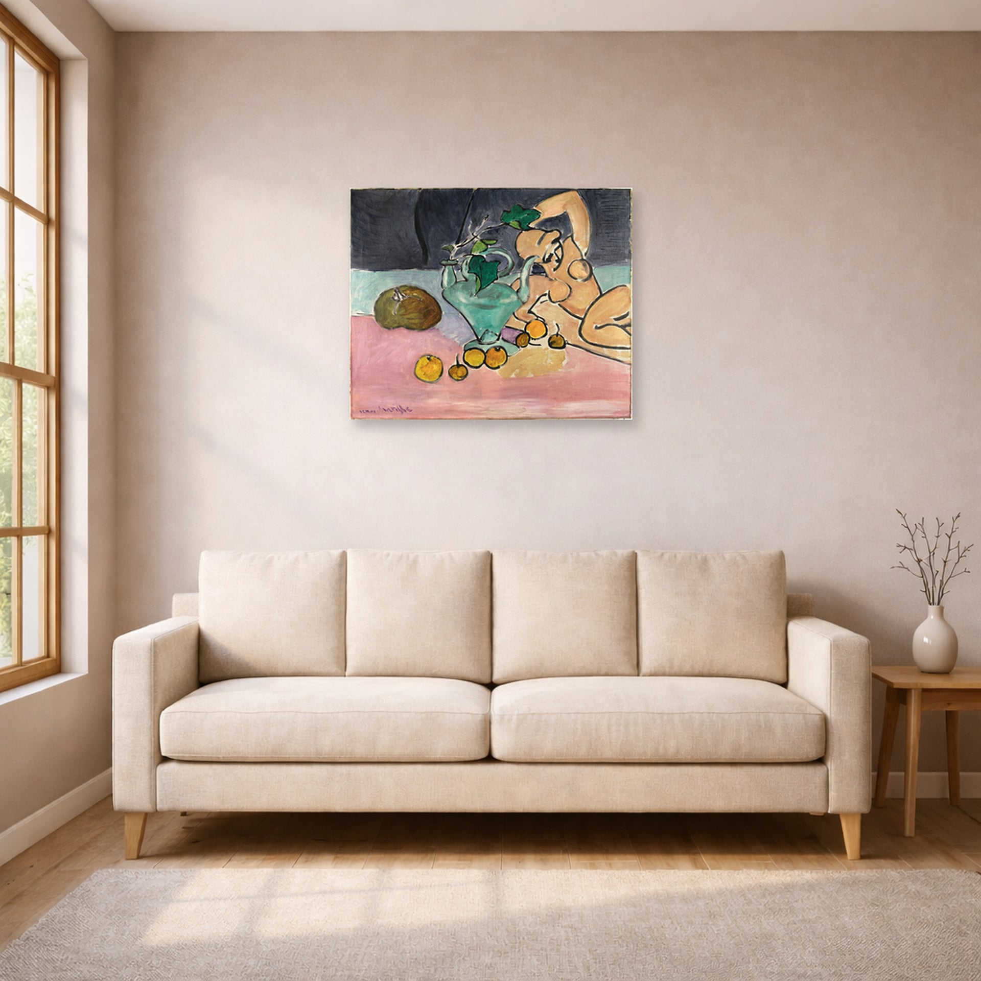 Unframed poster print of Henri Matisse's Sculpture and Vase with Ivy displayed in a living room, view 1