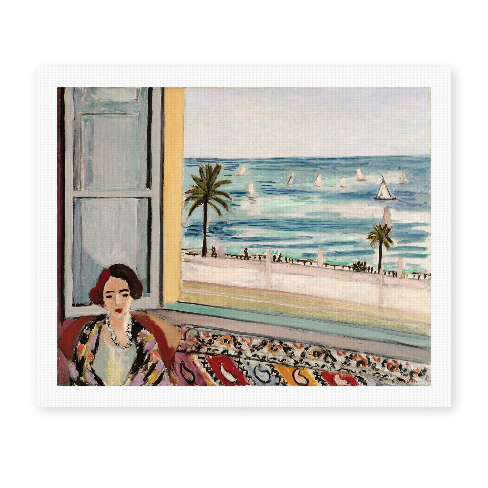Henri Matisse's Seated Woman Back Turned to the Open Window painting reproduced as a rolled canvas print