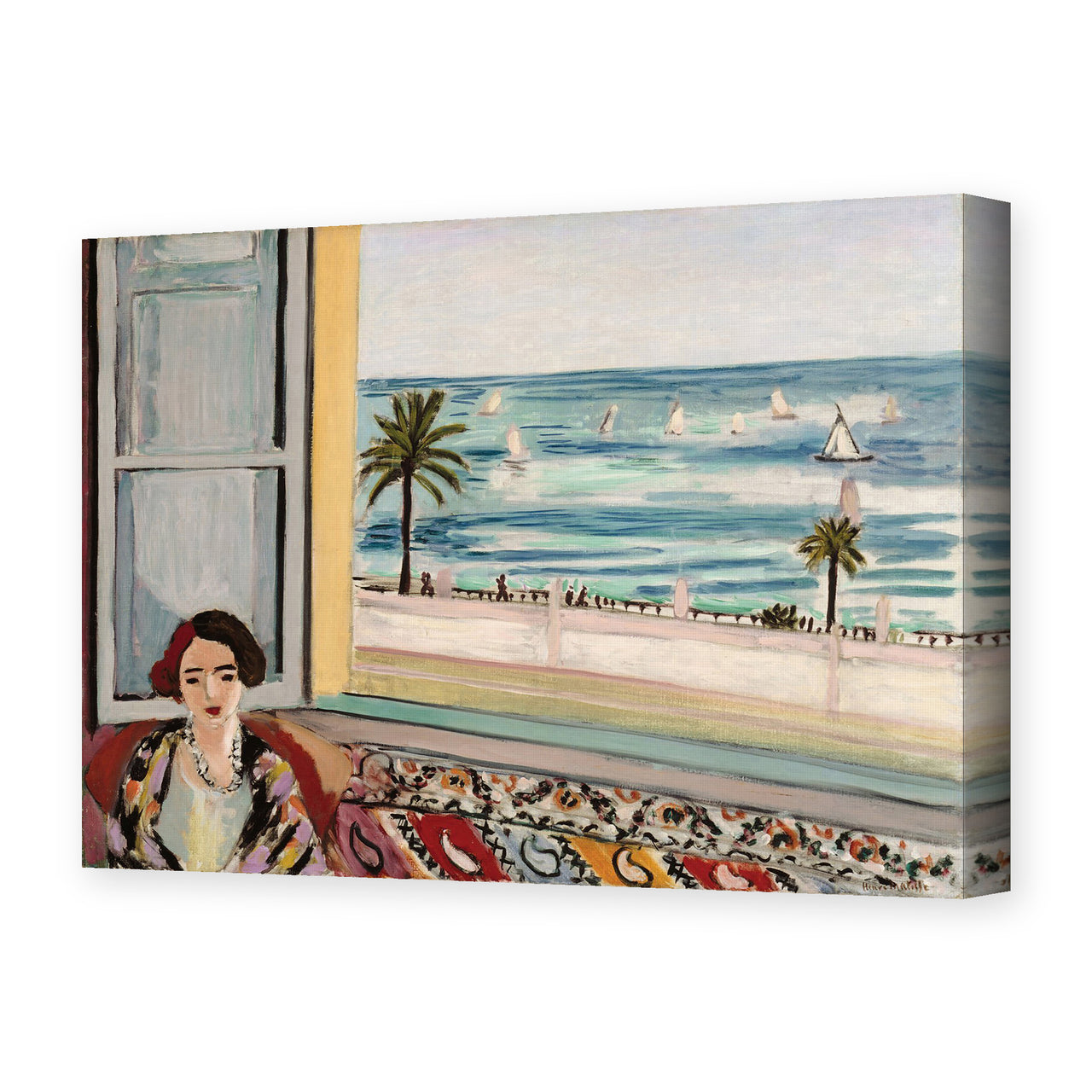 Henri Matisse's Seated Woman Back Turned to the Open Window painting reproduced as a gallery-wrapped canvas print