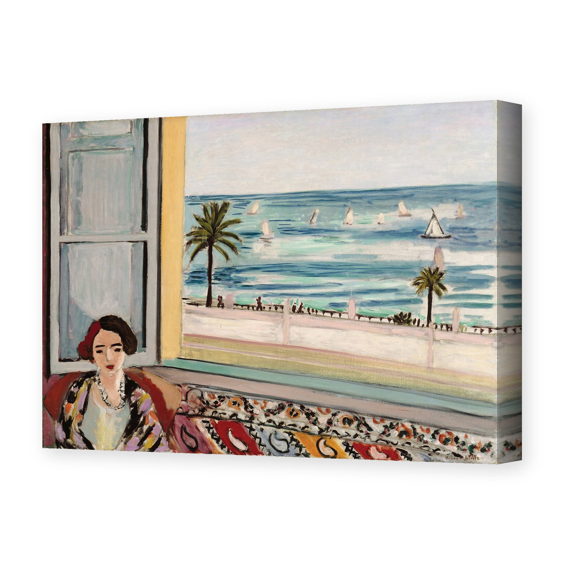 Henri Matisse's Seated Woman Back Turned to the Open Window painting reproduced as a gallery-wrapped canvas print