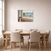 Gallery-wrapped canvas print of Henri Matisse's Seated Woman Back Turned to the Open Window hanging on a dining room wall