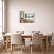 Unframed poster print of Henri Matisse's Seated Woman Back Turned to the Open Window displayed on a dining room wall