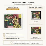 Henri Matisse - Seated Woman with a Vase of Amaryllis canvas print size comparison and framing display infographic