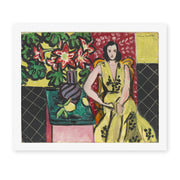 Henri Matisse's Seated Woman with a Vase of Amaryllis painting reproduced as a rolled canvas print