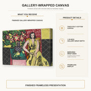 Henri Matisse - Seated Woman with a Vase of Amaryllis gallery wrap canvas construction and hanging details infographic