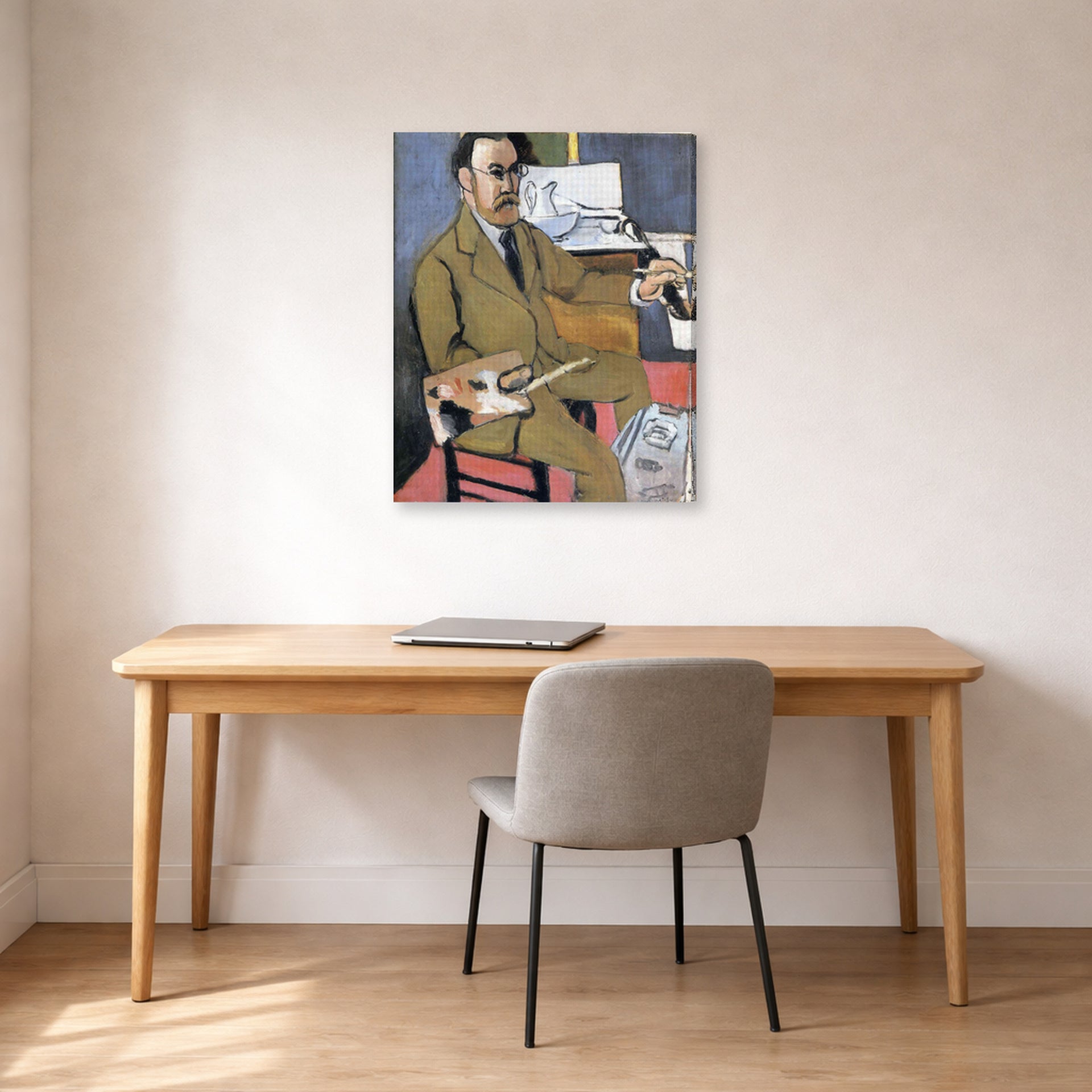 Gallery-wrapped canvas print of Henri Matisse's Self-portrait hanging in a home office