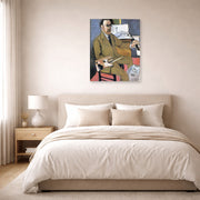 Unframed poster print of Henri Matisse's Self-portrait displayed above a bed in a bedroom