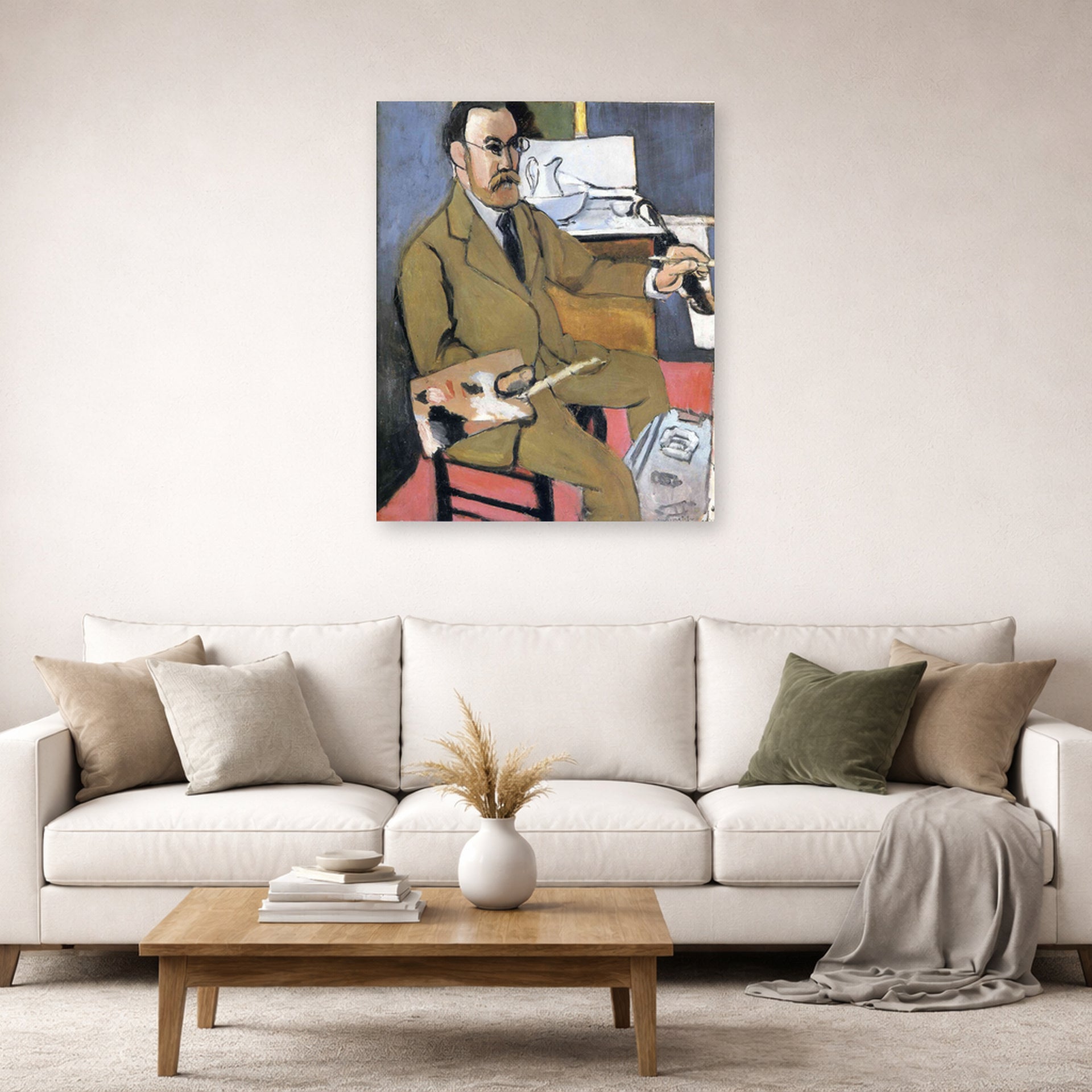 Unframed poster print of Henri Matisse's Self-portrait displayed in a living room, view 2